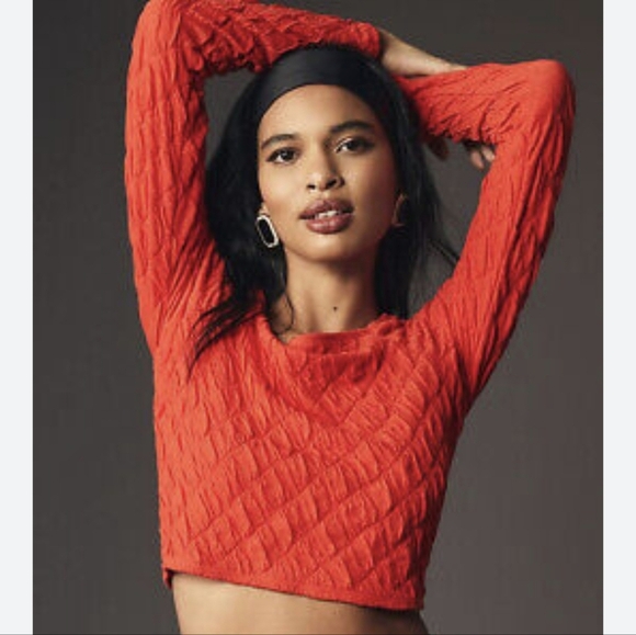 Anthropologie New Maeve Long Sleeve Modern Popcorn Crop Top Womens Size Large - Picture 3 of 12